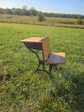 Antique ASC 2 Metal & Wood Student School Desk