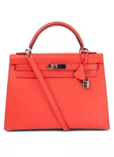 HERMES KELLY II 32 SELLIER Authentic Bag Rose Jaipur Epsom leather