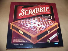 SCRABBLE LUXURY WOODEN EDITION PREMIER WOOD ROTATING BOARD STORAGE DRAWER