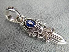 28.8 Grams Night Rider Blue Sapphire Guardian Angel .925 Sterling Silver Pendant