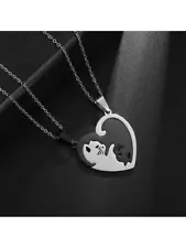 1pair Cute Cat & Heart Design Couple Necklace for Couples Friendship Necklace