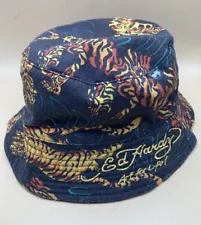 Ed Hardy Art For Life Bucket Hat Tiger Print Reversible One Size Black