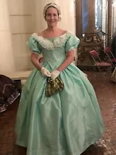 civil war ball gown Bust 36" Waist 28" reenactment mint green taffeta