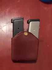 1911 Leather Double Magazine Pouch Single Stack 9mm/.45 ACP Walnut Oil Finish