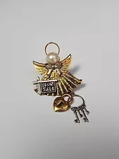 Realtor's Guardian Angel Brooch Pin For Sale Sign Dangling Lock & Keys