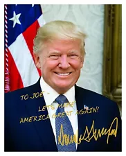 PERSONALIZED PRESIDENT DONALD TRUMP MESSAGE GOLD AUTOGRAPH 8X10 CUSTOM PHOTO