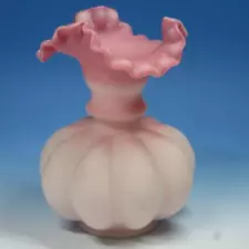 Fenton Art Glass - Scott K Fenton Satin Melon Ruffled Vase Pink Rose - 8 inches