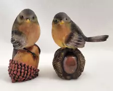 x2 Brown Bird Figurines Acorn Chestnut Nut Seeds Autumn Fall Decorative