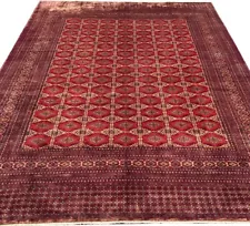 Hand Knotted Vintage Pakistani Bokhara Jhaldar Wool Area Rug 13 x 10 Ft