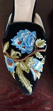 Alberta ferretti Embroidered Blue Flower Velvet Mules Flats 6