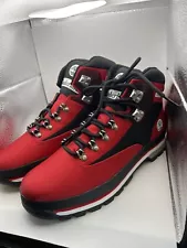 Timberland Mens Size 10.5 Red and Black Euro Hiker Jacquard Boot Limited Edition