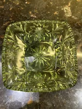 For Sale Vintage Indiana Glass Square Green 6.25” Starburst Candy Dish Bowl