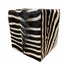 AUTHENTIC BURCHELL ZEBRA HIDE CUBE OTTOMAN AND TAXIDERMY | 18"X18"X20" DIMENSION