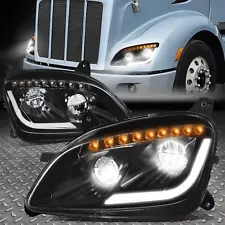 For 11-21 Peterbilt 579 587 Sequential LED Turn Signal DRL Headlight Lamps Black (For: 2021 Peterbilt 579)