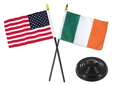 Ireland Irish w/ USA American Flag 4"x6" Desk Set Table Stick Black Base