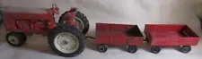 Vintage Ertl International Harvester 544 tractor & 2 barge box wagons red