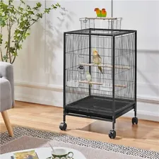 Bird Cage with Rolling Stand 31'' Parrot Cage For Small-sized Birds Black, Used