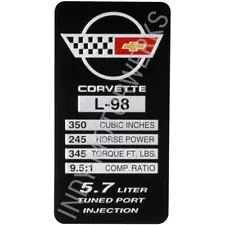 C4 1990 L98 CORVETTE ENGINE ID SPEC METAL DATA PLATE CONSOLE ASHTRAY DOOR EMBLEM (For: 1990 Corvette)