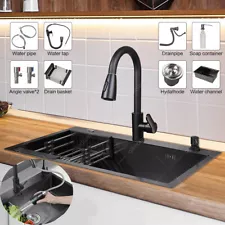 23.5/26.5/29.5 inch Kitchen Sink Single Bowl Stainles Steel w/ Pullout Faucet