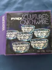 NOS-Vintage- Pyrex #812, 6 set of Clear Sculptured 10oz- 300mL Bowls only