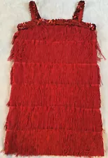 Flapper Dress Halloween Costume Gatsby Fringe Sequins Red Womens Sz 4-6 - Mint!