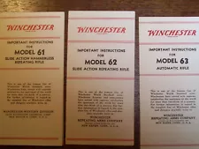 Winchester Important Instructions for Model 61-62 & 63 . Three brochures!