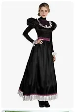 Victorian Dress Lady Woman Gothic Black Fancy Dress Up Halloween Adult Costume