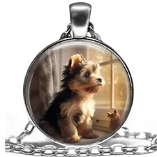 Yorkie Puppy Waiting for Mom Art Print Necklace Yorkshire Terrier Dog Mom Gift