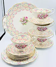 Vintage Queen Anne "Royal Bridal Gown" Bone China 12pc Luncheon Set