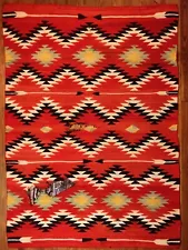 FINE NAVAJO PICTORIAL BLANKET,BEAUTIFUL FIERY ORANGE-RED DYED HANDSPUN,C1885,NR!