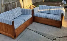 Vintage 1960-70s This End Up Wood Furniture 2 Matching Sofas Original Cushions