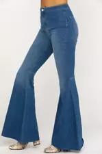 FREE PEOPLE SALE Jericho Blue Bell Bottom Flare High Rise Jeans Hippie Boho -30R