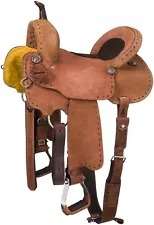 15 Inch Western Roughout Leather Barrel Saddle - Branson Buckstitched