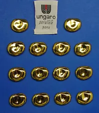 14 UNGARO Paris SOLID METAL RICH GOLD PLATED BEAN SHAPED NUGGET SHINY BUTTONS