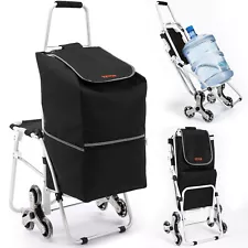 VEVOR Stair Climbing Cart 50L Foldable Shopping Cart w/ Waterproof Bag & Seat