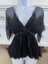 Chloe Vintage Black Sheer Blouse Top Camisole Babydoll S M