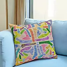 Handmade Needlepoint Multi Color Throw Pillow - Completed, Insert Included