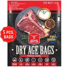 Dry Age Bags for Meat Make Steaks at Home Easily & Safely - 5 pcs. bags 8x12 in