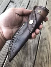 GENUINE LEATHER ENGRAVED CUSTOM HANDMADE SHEATH FOR FIXED BLADE KNIFE / HOLSTER