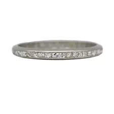 VINTAGE CHANNEL SET OLD MINE CUT DIAMOND ETERNITY WEDDING BAND RING PLATINUM