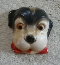 Vintage 1940’s Face of Dog Chalk Ware String Holder Wall Mount 5” Tall VG