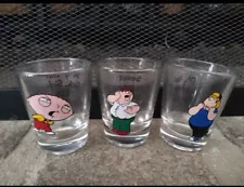 Family Guy Shot Glass set Chris Stewie Peter Griffin set of 3 2005 ICUP mancave