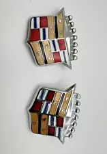 Pair of Vintage Cadillac Crest Cloisonne emblems badges 2" x 1.5"