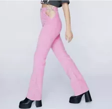 NWT! Nasty Gal Pink City Scouts Premium Fitted Corduroy Cords Pants Flare Sz 10