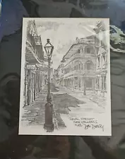 Don Davey Royal Street New Orleans Lithograph 1976 Black Mat Ready for Framing