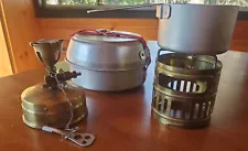 Vintage SVEA 123 Brass Hiking Stove Made in Sweden W/Mirro Mess kit