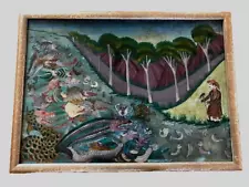 Indonesian Javanese Reverse Painting on Glass Sea Creatures 18" X 24.5" Framed