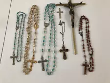 Lot of 7 - 4 Rosaries Vintage Beaded Prayer Necklace - 2 Crosses - 1 Crucifix