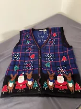 Vtg Embroidered Christmas Vest Sz L Bobbie Brooks Perfect For Ugly Sweater Party