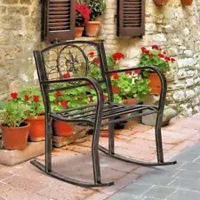 Indoor/Outdoor Patio Rocking Chair Balcony - Cast Iron with Fleur-de-Lis Design